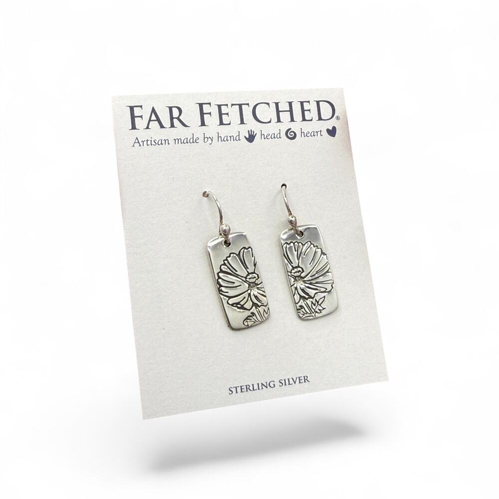 Far Fetched Cosmos Flower Dangle Earrings 925 Sterling Silver Artisan Handmade - Picture 2 of 6